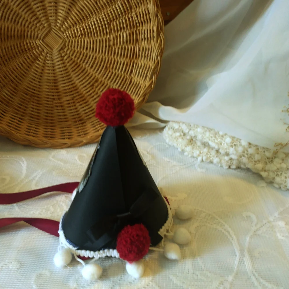 Unique Character Print Party Hat with Pom Poms